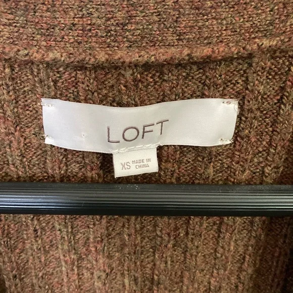 LOFT Heathered Rust-Brown Ribbed Cardigan - Picture 3 of 3